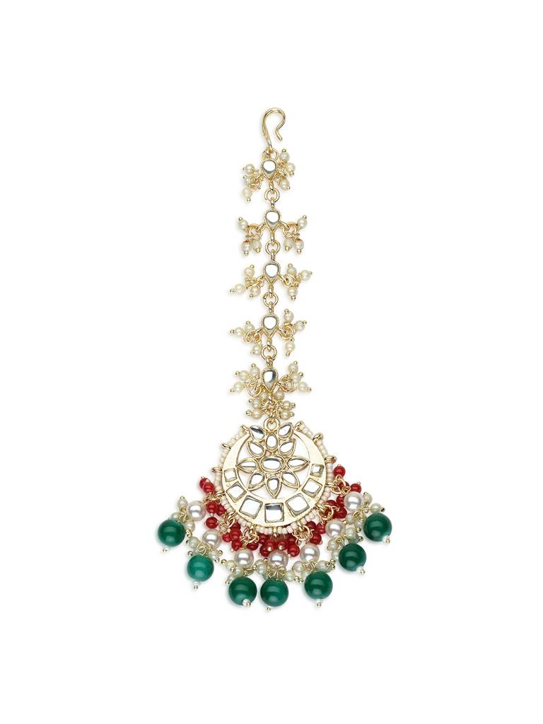 Gold-Plated Artificial Stones And Beads Maang Tikka : TMRM21050