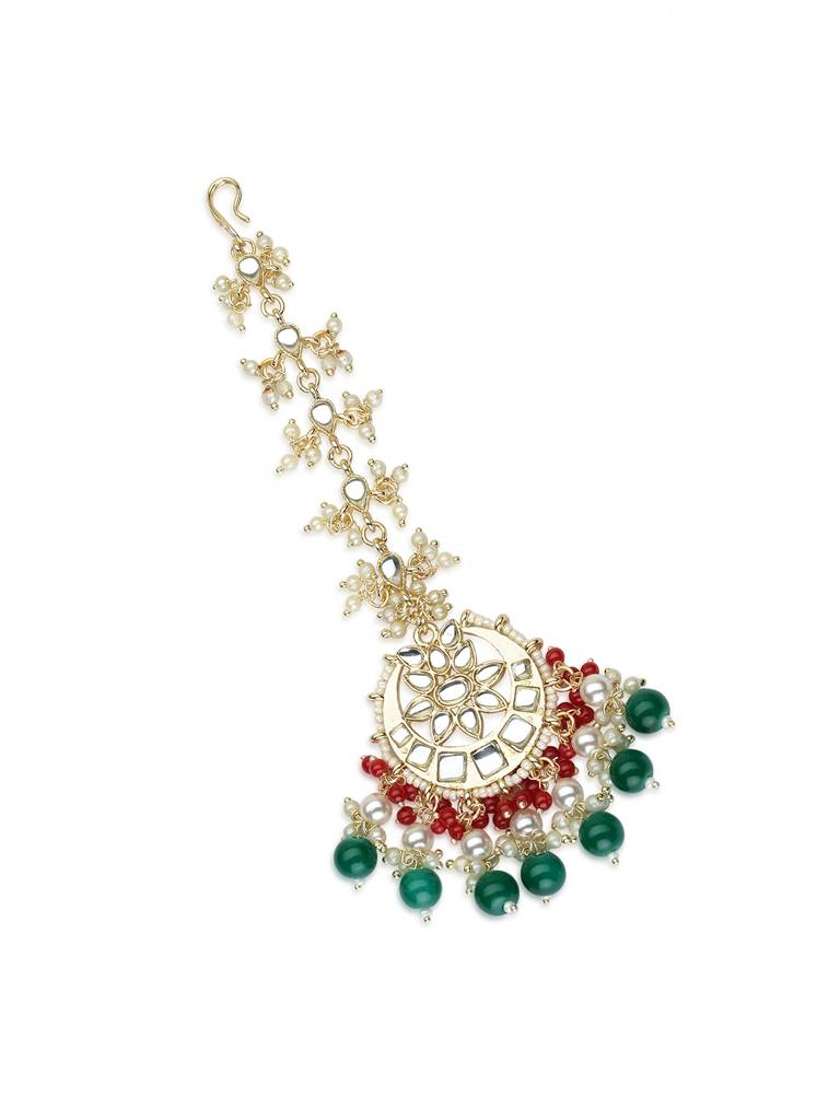 Gold-Plated Artificial Stones And Beads Maang Tikka : TMRM21050
