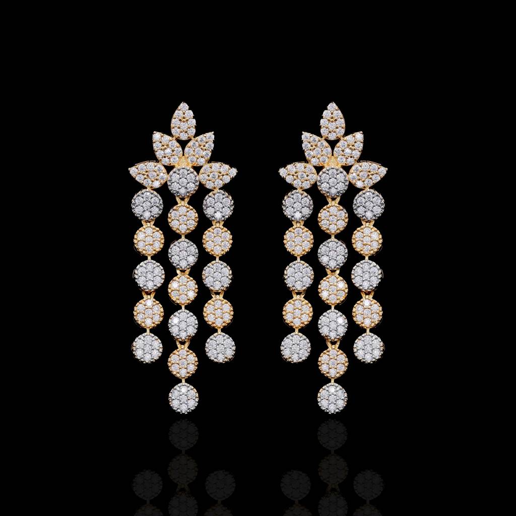 Double Layer Dual Tone Pressure Setting Tafeta Necklace Set With Earrings On Pure 925 Silver : TNS9102