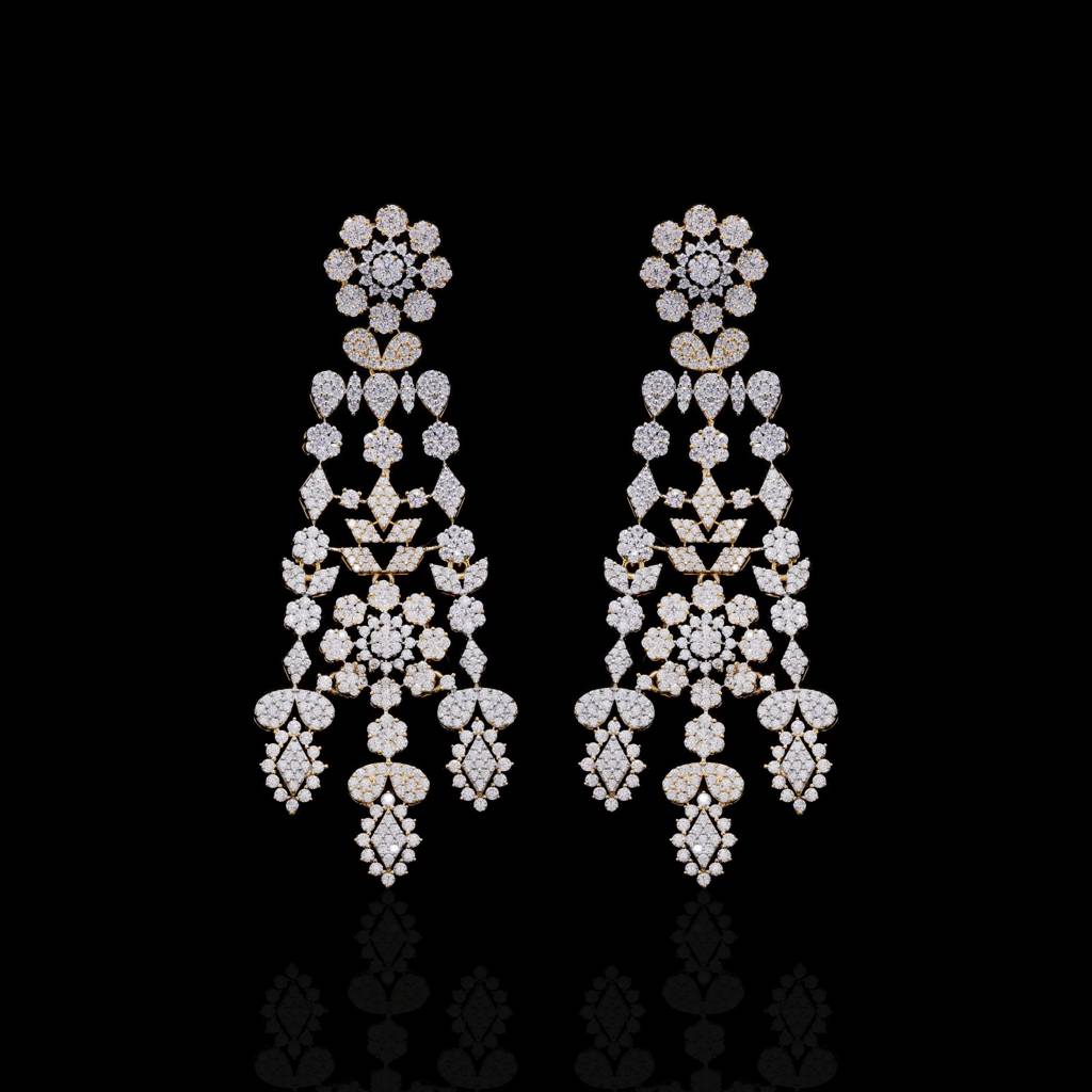 Dual Tone Nelita Pressure Setting Necklace Set With Earrings On Pure 925 Silver : TNS9105