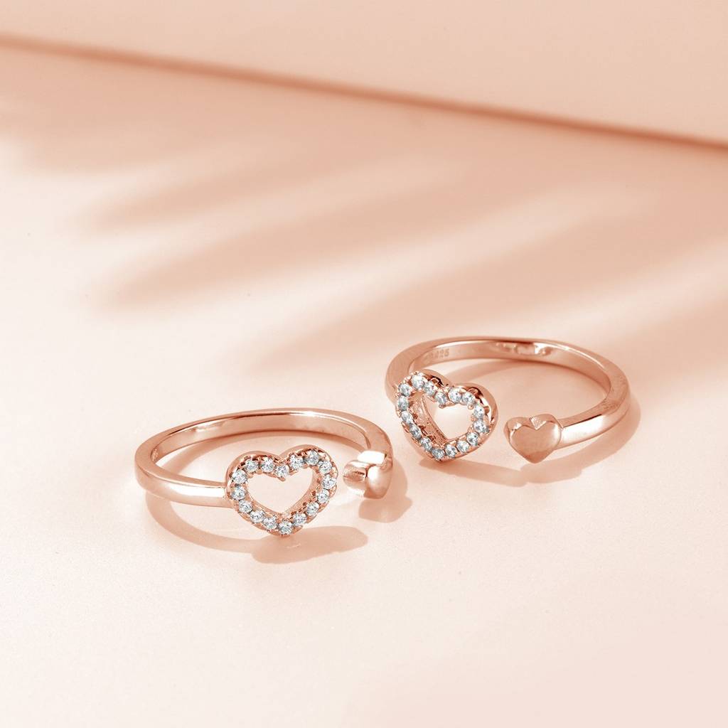 Heart Cz Rose Gold Plated 925 Sterling Silver Toe Ring : TOE-10011