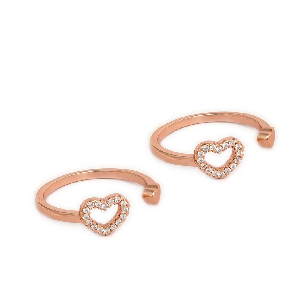 Heart Cz Rose Gold Plated 925 Sterling Silver Toe Ring : TOE-10011