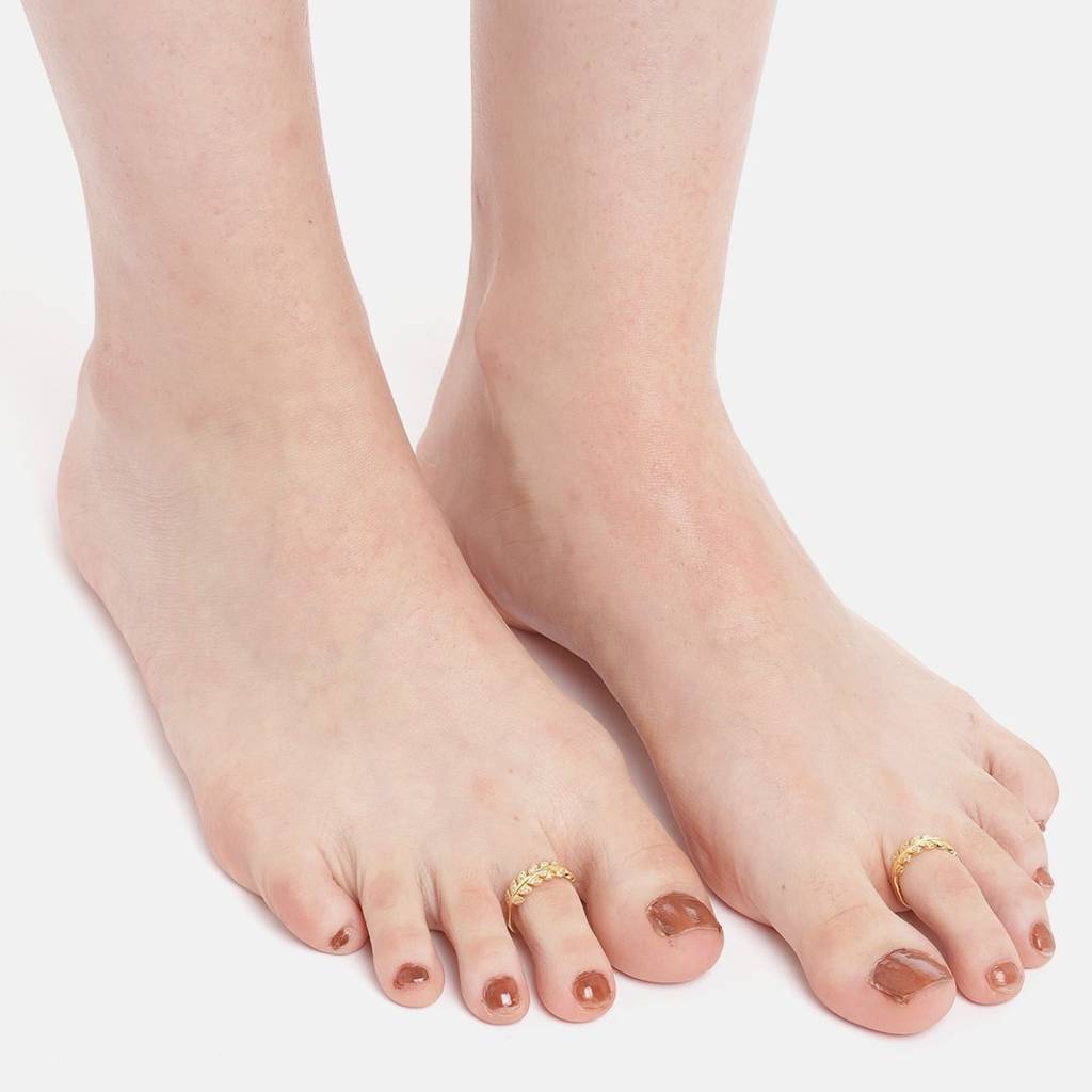 Leaf Cz Gold Plated 925 Sterling Silver Toe Ring : TOE-10043