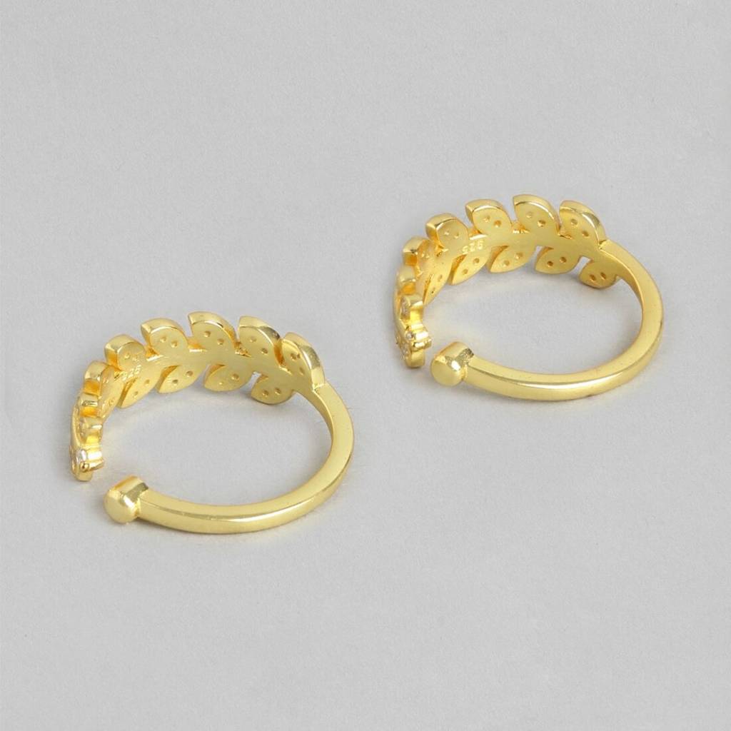 Leaf Cz Gold Plated 925 Sterling Silver Toe Ring : TOE-10043
