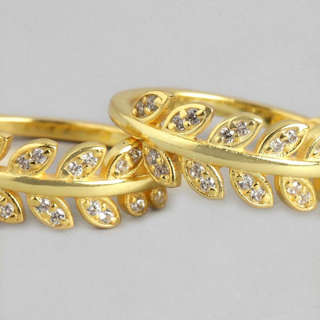 Leaf Cz Gold Plated 925 Sterling Silver Toe Ring : TOE-10043