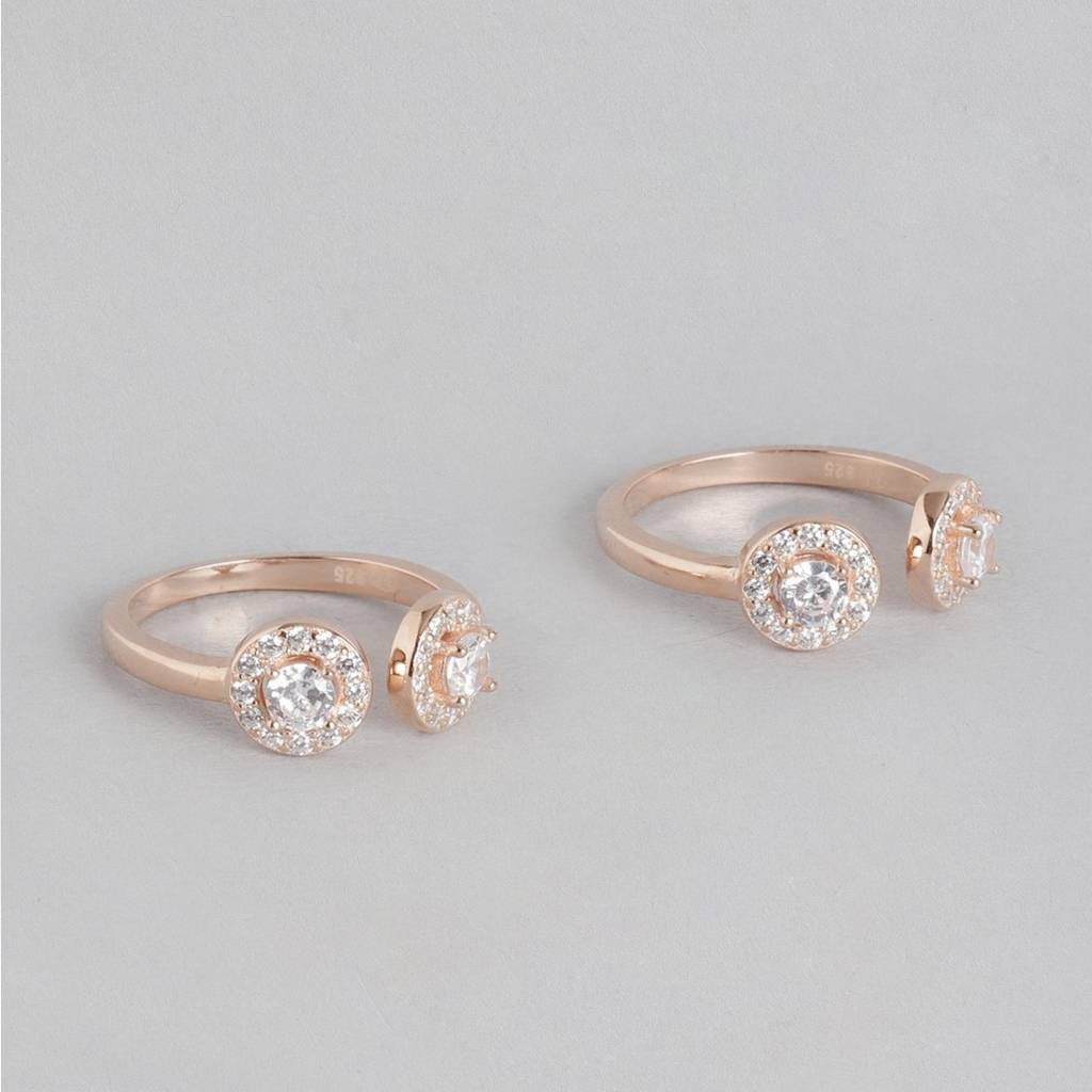 Minimal Solitaire Halo Cz Rose Gold Plated 925 Sterling Silver Toe Ring : TOE-10049