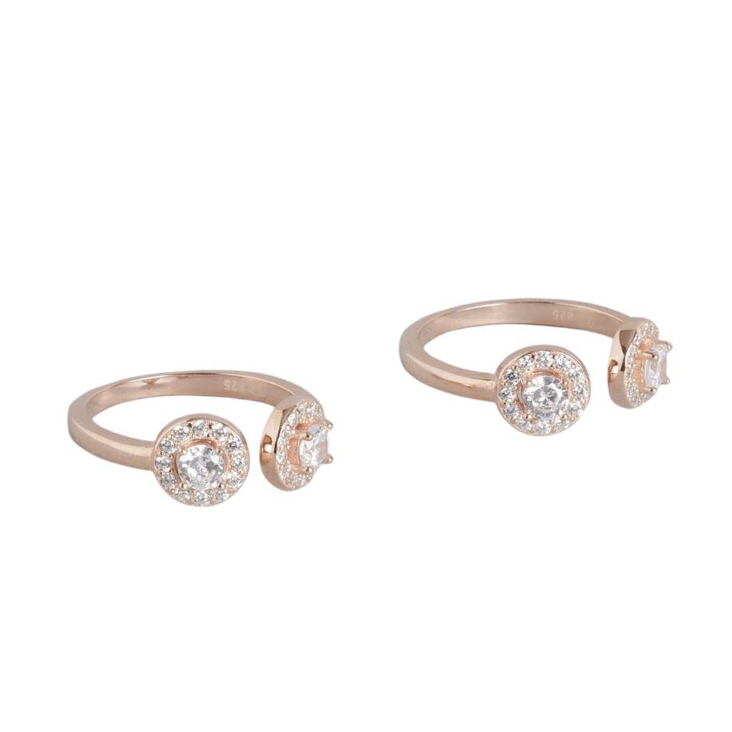 Minimal Solitaire Halo Cz Rose Gold Plated 925 Sterling Silver Toe Ring : TOE-10049