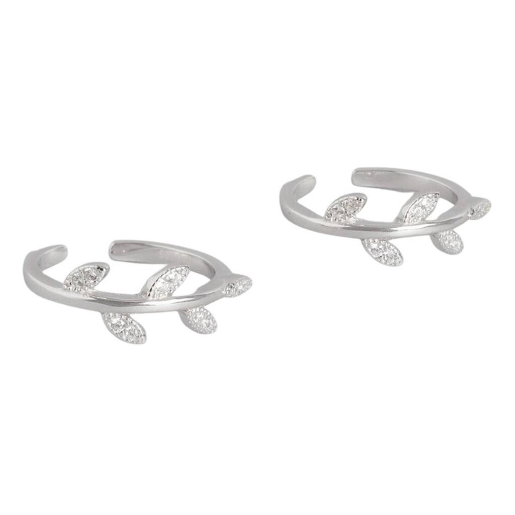 Leaf Cz Rhodium Plated 925 Sterling Silver Toe Ring : TOE-10054