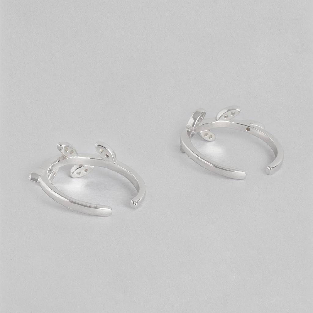 Leaf Cz Rhodium Plated 925 Sterling Silver Toe Ring : TOE-10054