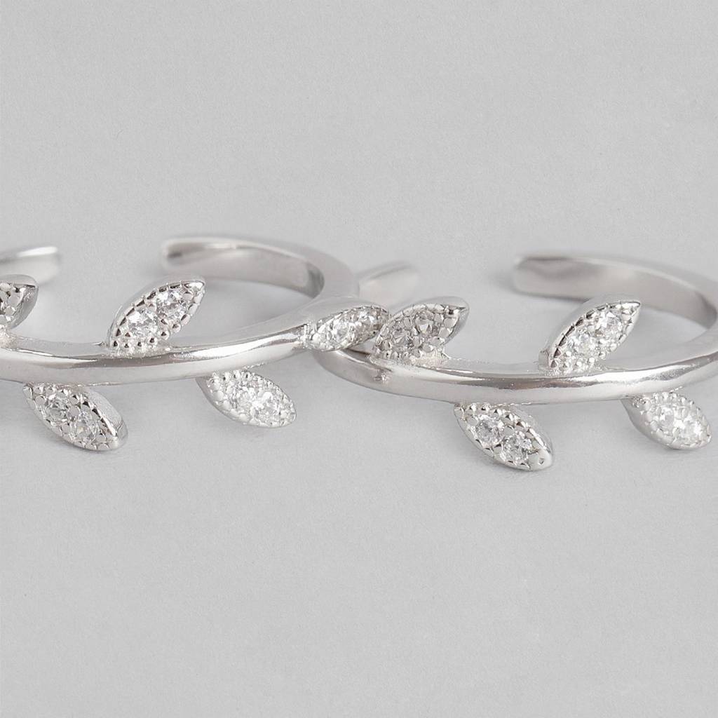 Leaf Cz Rhodium Plated 925 Sterling Silver Toe Ring : TOE-10054