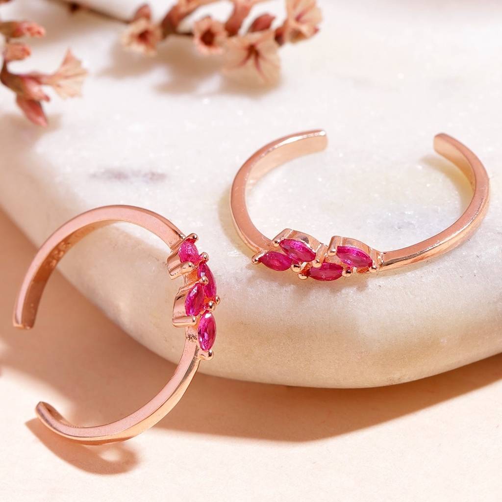 925 Sterling Silver Toe Ring – Rose Flower With Leaves Design, Adjustable