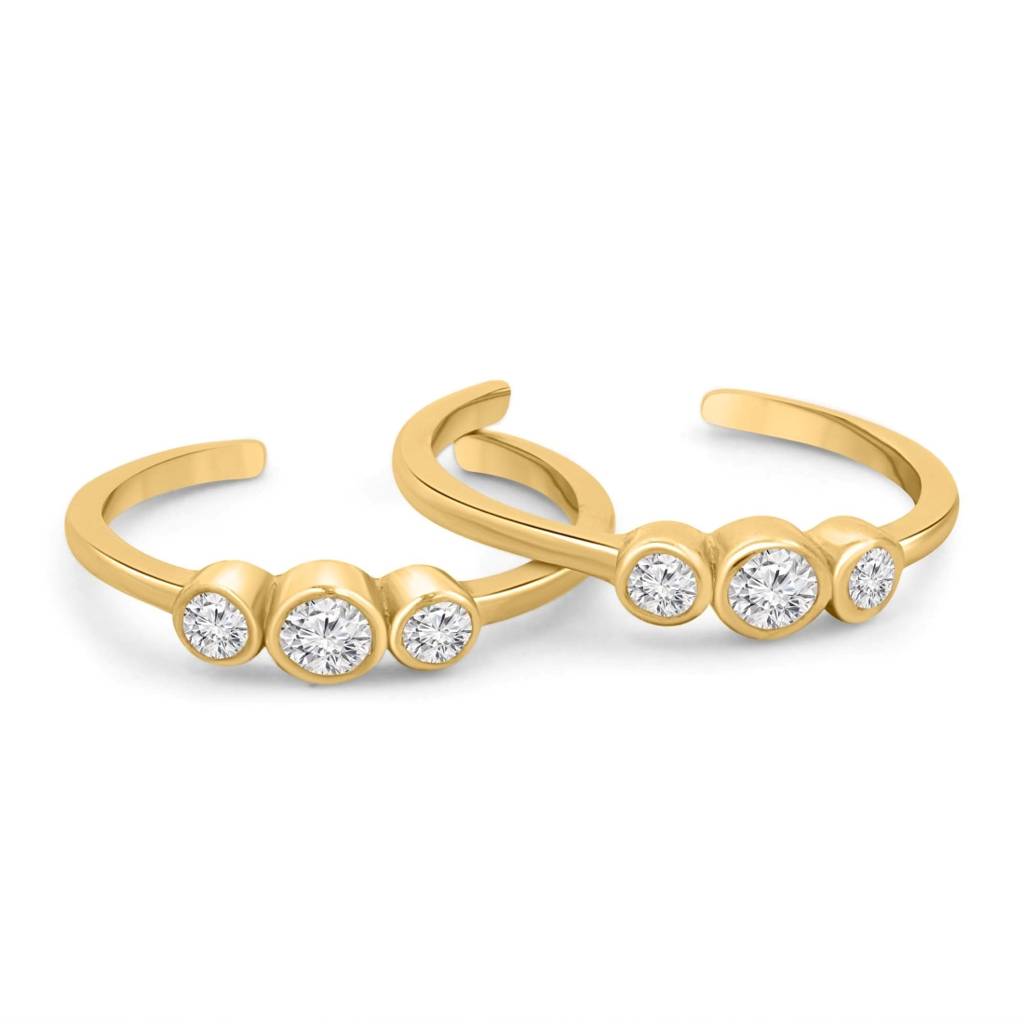 925 Pure Silver Gold Plated Cz Classic Toe Ring : TOE-10083-G