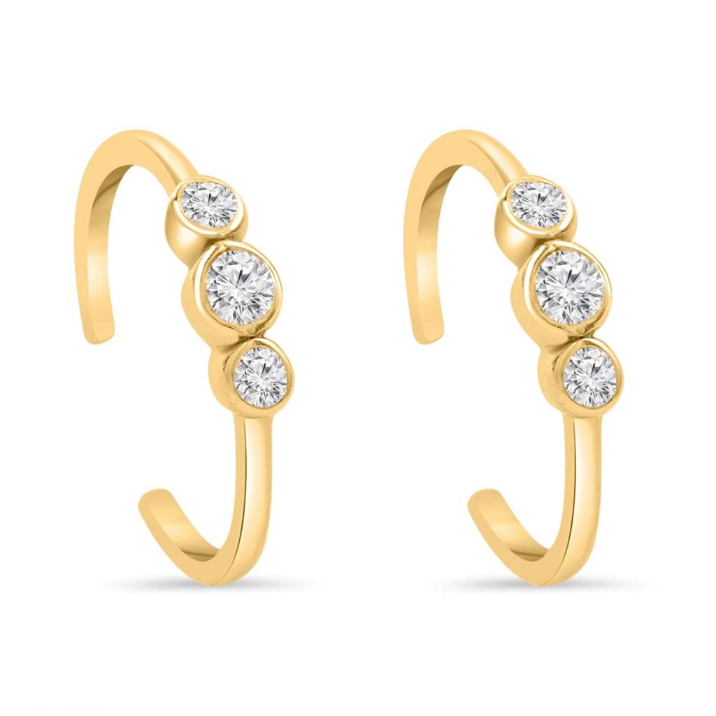 925 Pure Silver Gold Plated Cz Classic Toe Ring : TOE-10083-G