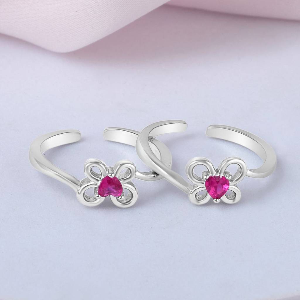 Pink Elegance Rhodium Plated 925 Sterling Silver Toering : TOE-10088-R