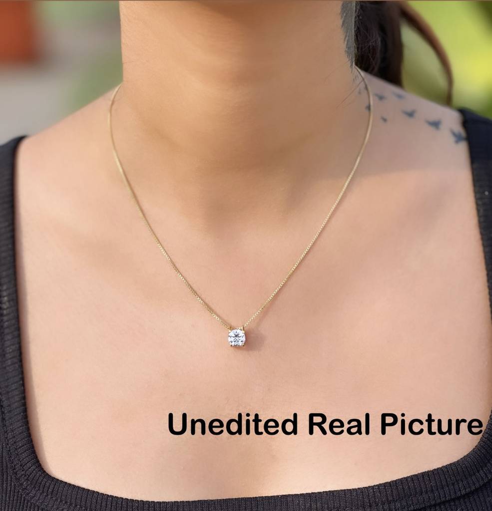 1.3 Carat Round Cut Solitaire Gold Finish Pendant With Chain : TP5114
