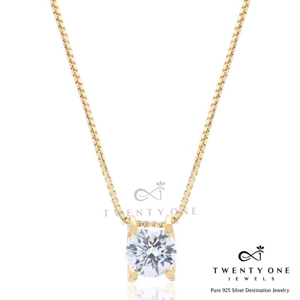 1.3 Carat Round Cut Solitaire Gold Finish Pendant With Chain : TP5114