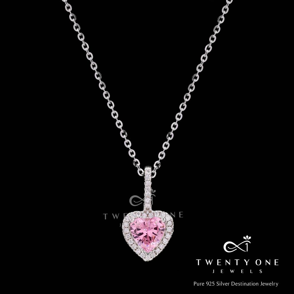 1.5 Carat Pink Heart Solitaire Missy Pendant With Chain On Pure 925 Silver. : TP5127