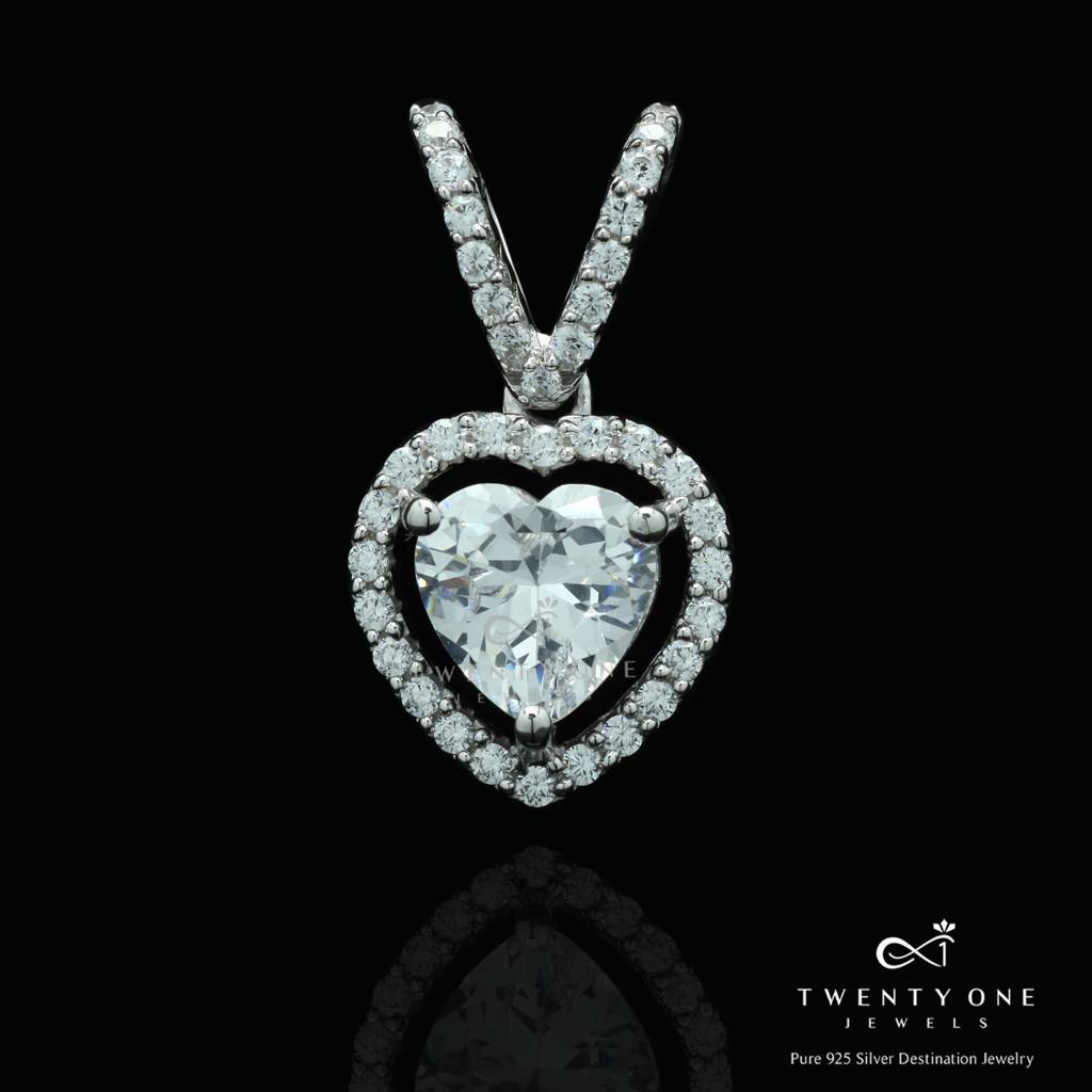 Anna Carat Heart Pendant With Chain On Pure 925 Silver Sterling  Silver One Size White