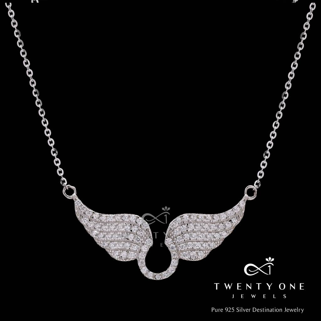 American Diamond Studded Angel Wings Pendant With Chain On Pure 925 Silver. : TP5165