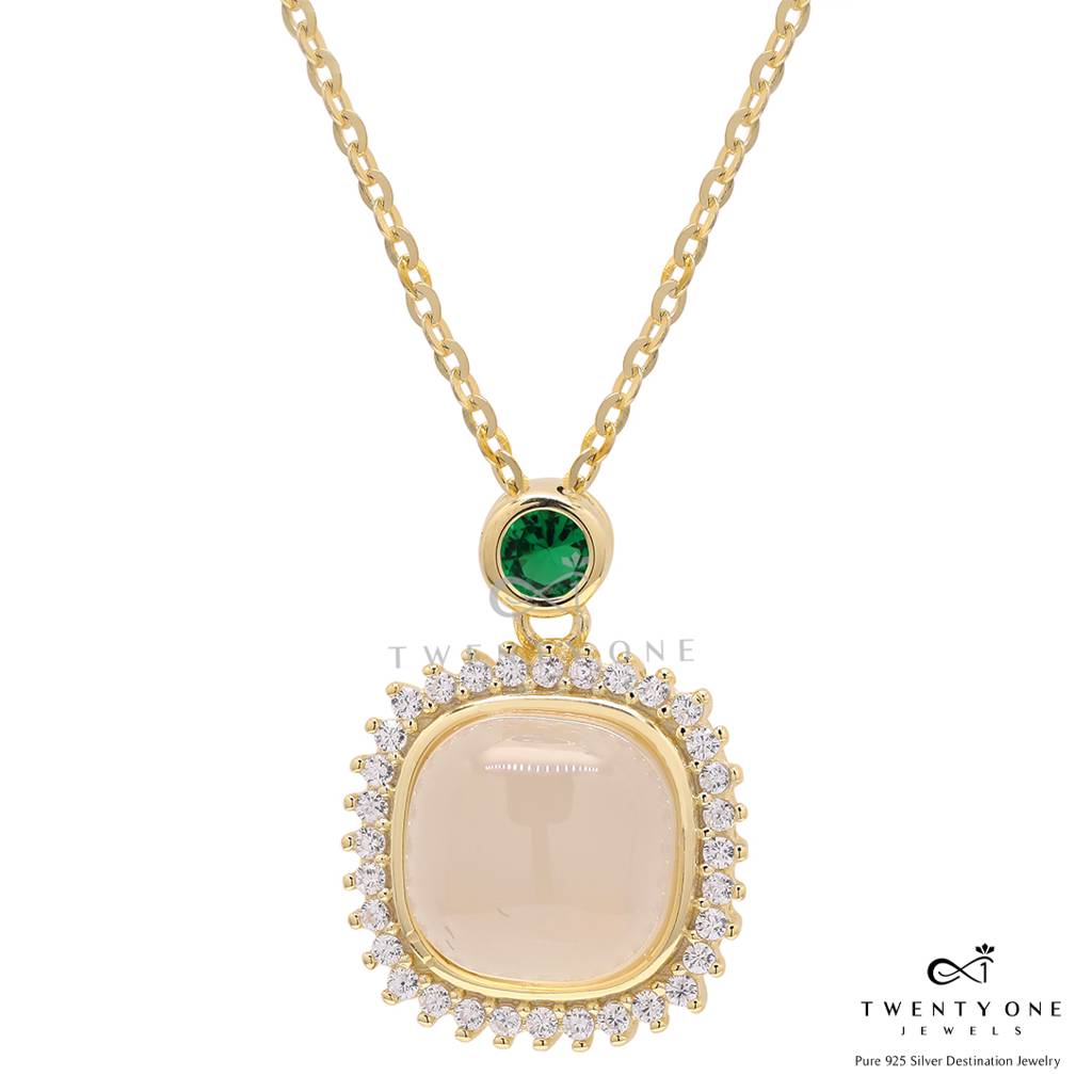 Gold Finish Mystic Crystal Pendant With Chain On Pure 925 Silver : TP5171