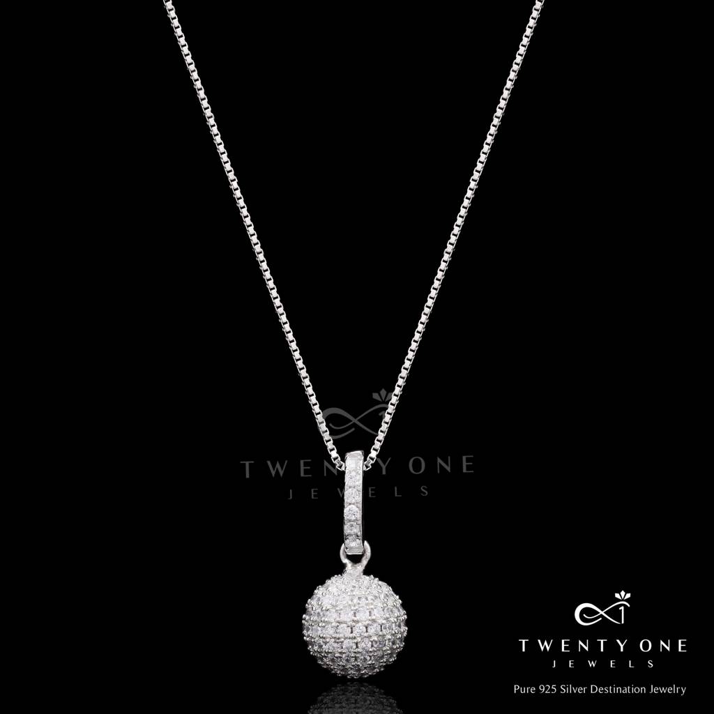 Invisible Setting Disco Ball Dana Pendant With Chain On Pure 925 Silver : TP5230