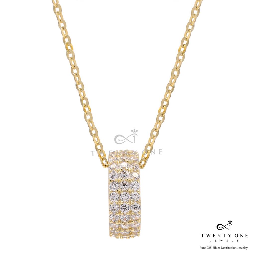 18K Gold Finish Brezza Ring Pendant With Chain On Pure 925 Silver. : TP5254