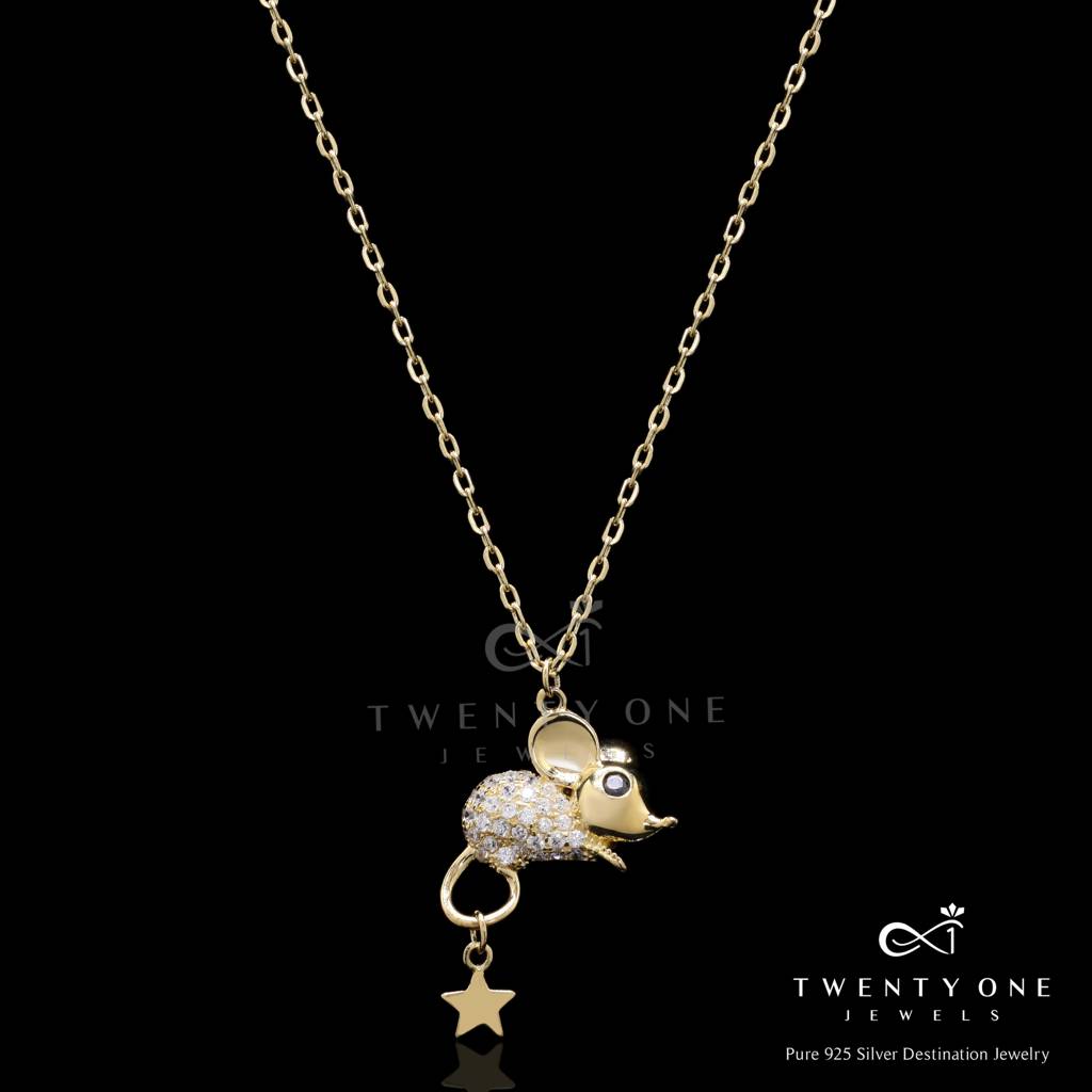 Pure 925 Silver American Diamond Studded Gold Finish Jerry Mouse