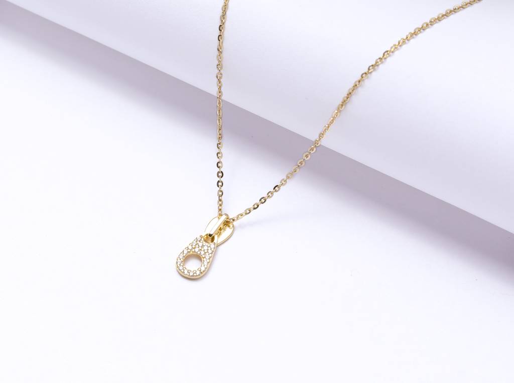Gold Finish Diamond Studded Zippier Pendant With Chain On Pure 925 Silver : TP5297