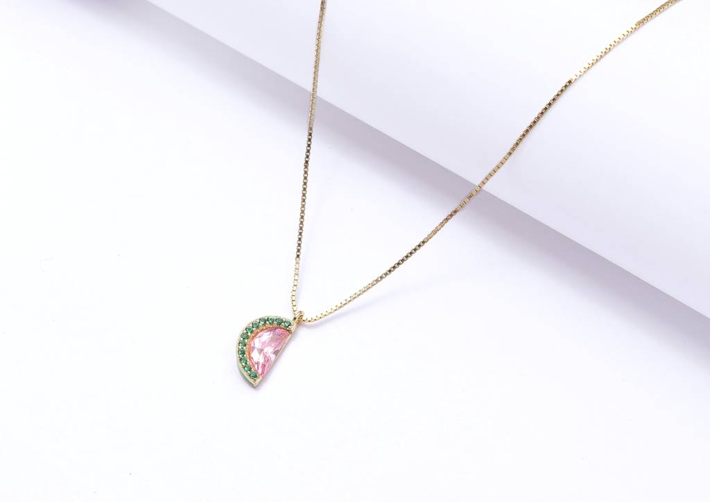 Gold Finish Pink Sapphire And Emerald Daira Pendant With Chain On Pure 925 Silver : TP5308