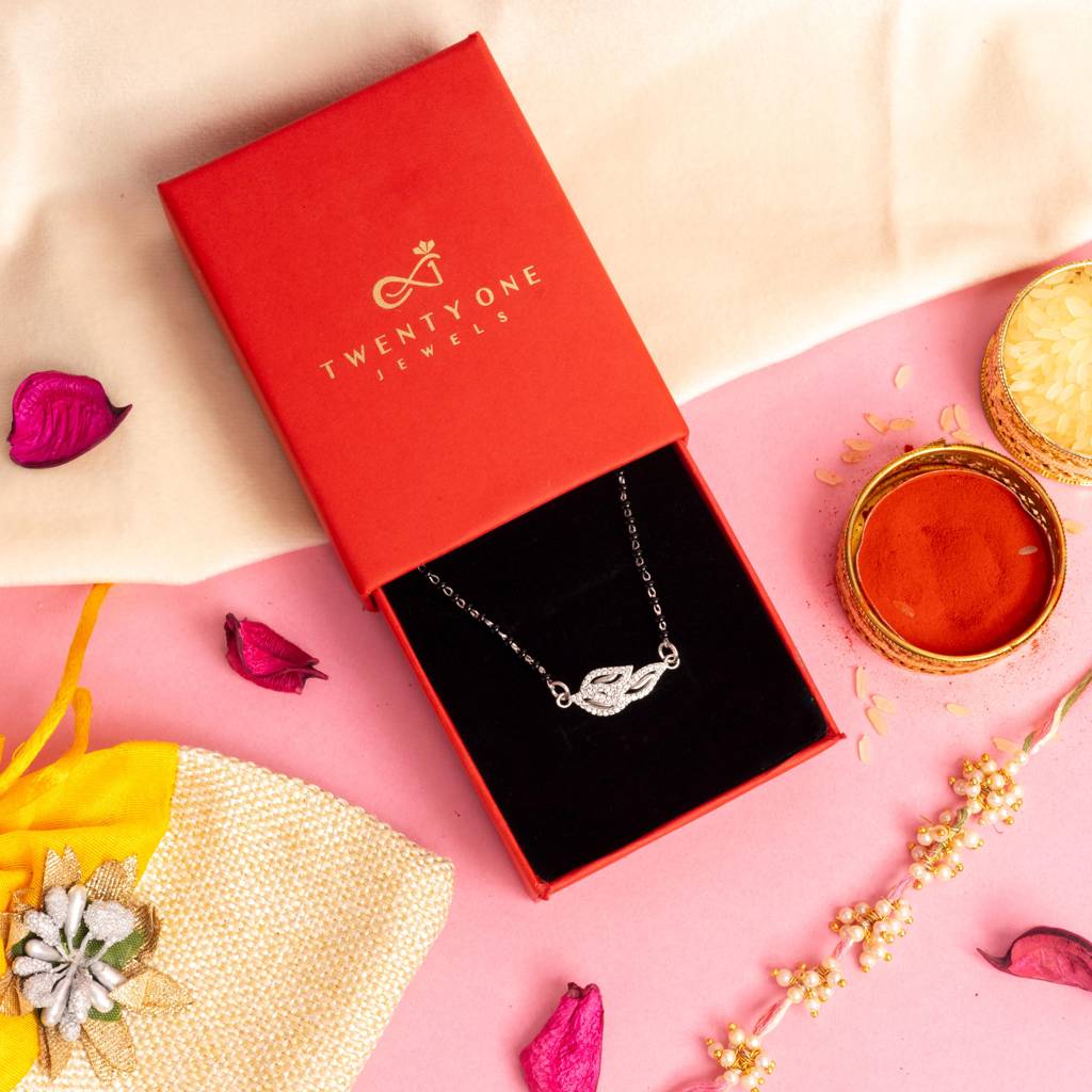 Pure 925 Silver Black Bead Rose Gold Mangalsutra With American Diamonds : TP5332