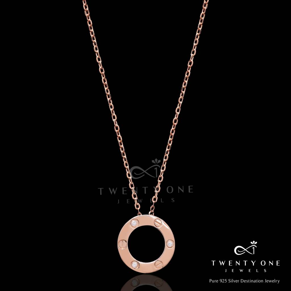 Premium Rose Gold Luxury Brand Inspired Pendant With Chain On Pure 925 Silver : TP5340