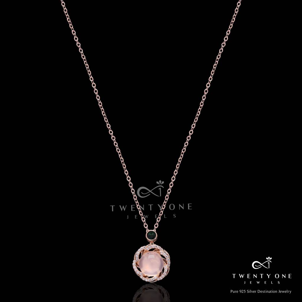 Rose Gold Finish Mystic Universe Pendant With Chain On Pure 925