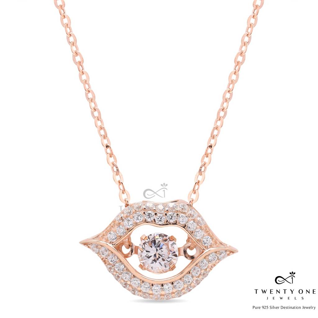Exclusive Solitaire Danny Rose Gold Finish Lip Pendant With Chain On Pure 925 Silver : TP5358