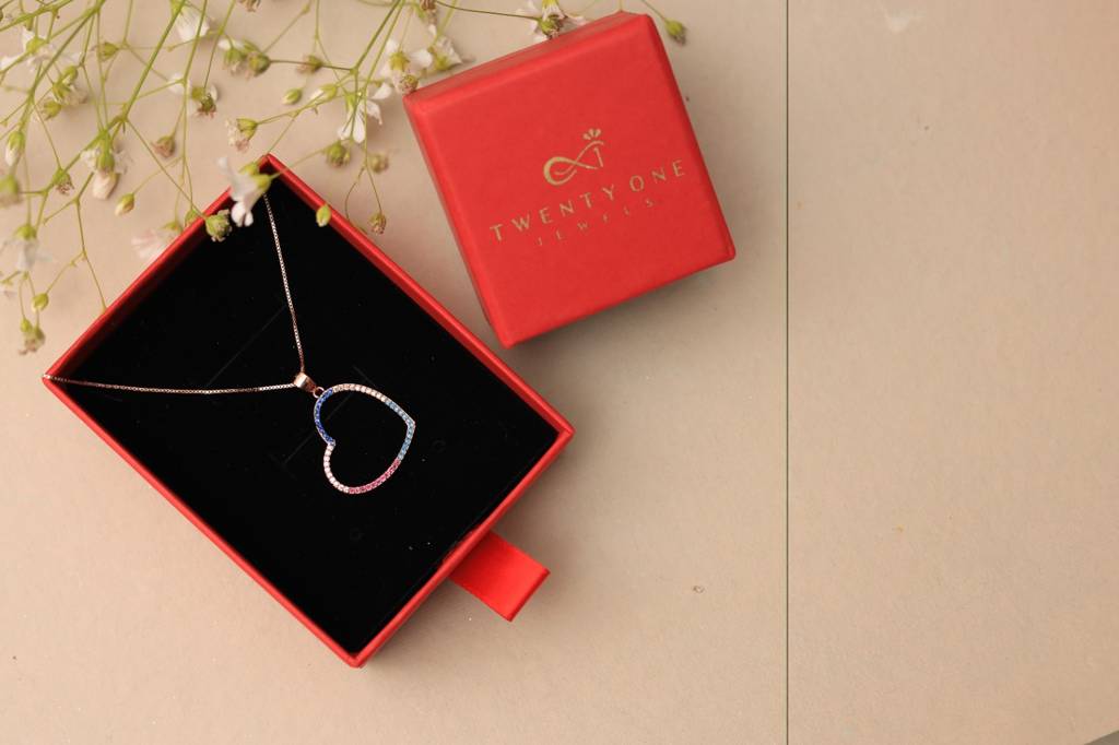 Multicoloured Big Heart Rose Gold Charlee Pendant On Pure 925 Silver : TP5365