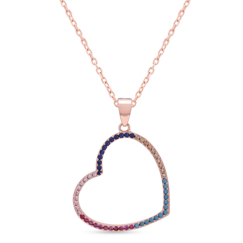 Multicoloured Big Heart Rose Gold Charlee Pendant On Pure 925 Silver : TP5365