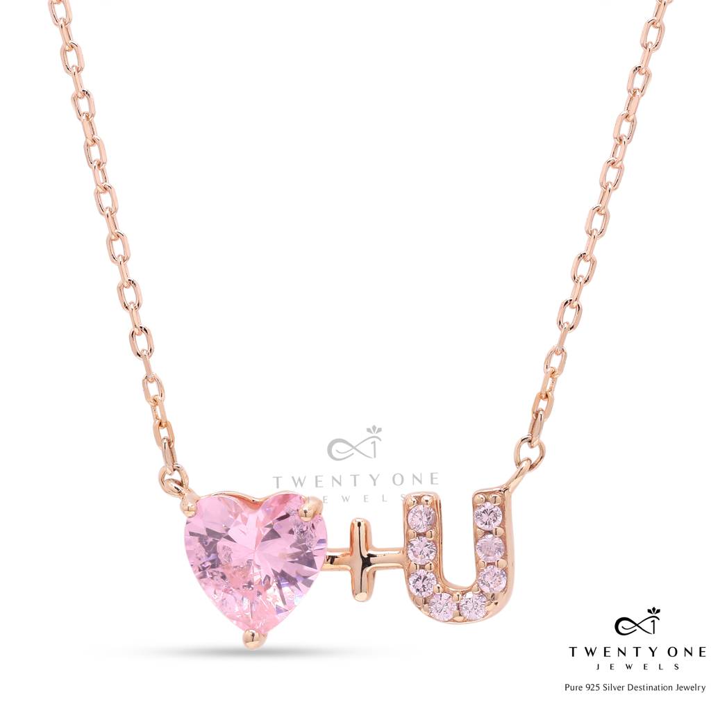 Exclusive Rose Gold Finish I Love You Pendant With Chain On Pure 925 Silver : TP5379