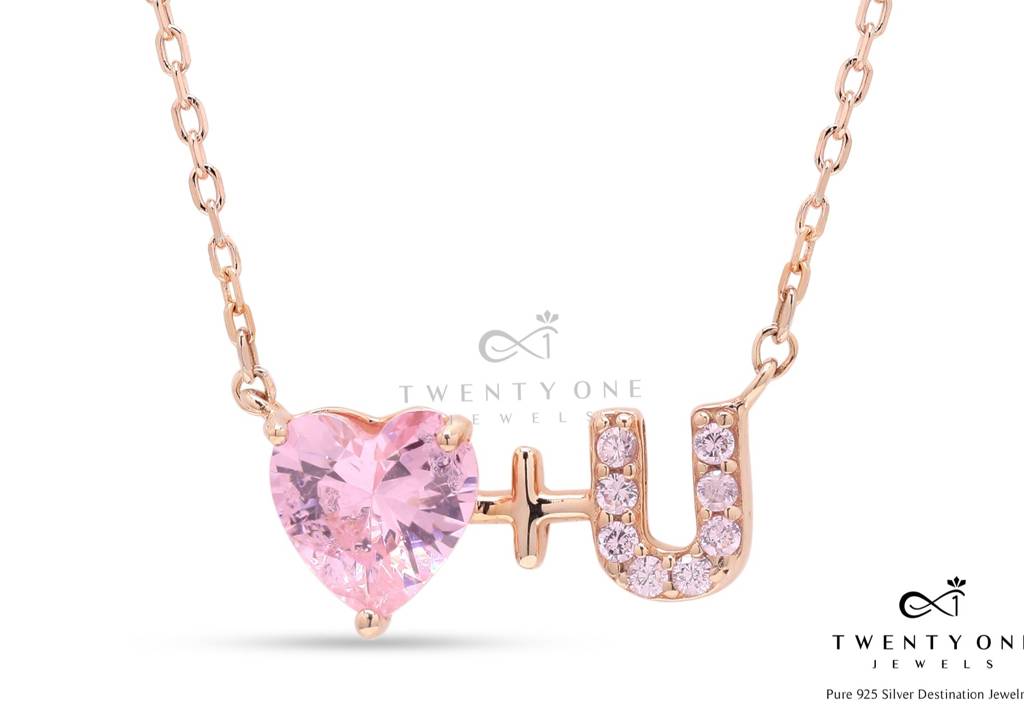 Exclusive Rose Gold Finish I Love You Pendant With Chain On Pure 925 Silver : TP5379