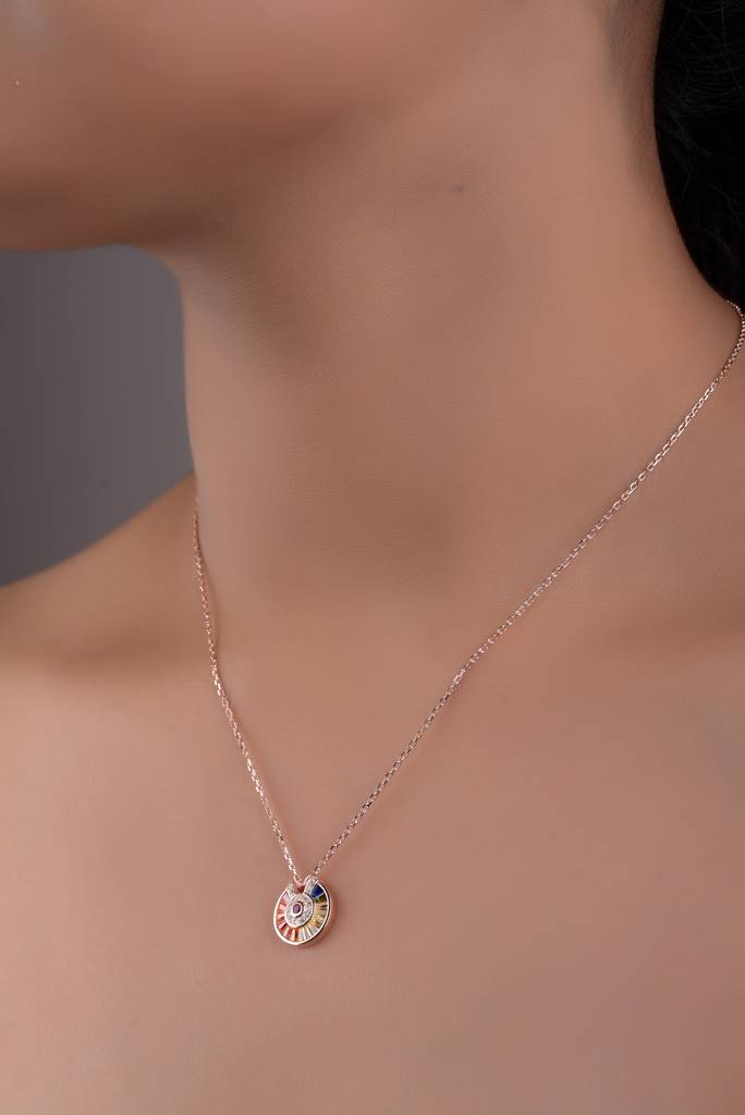 Multi Veda Rose Gold Pendant With Chain On Pure 925 Silver. : TP5394