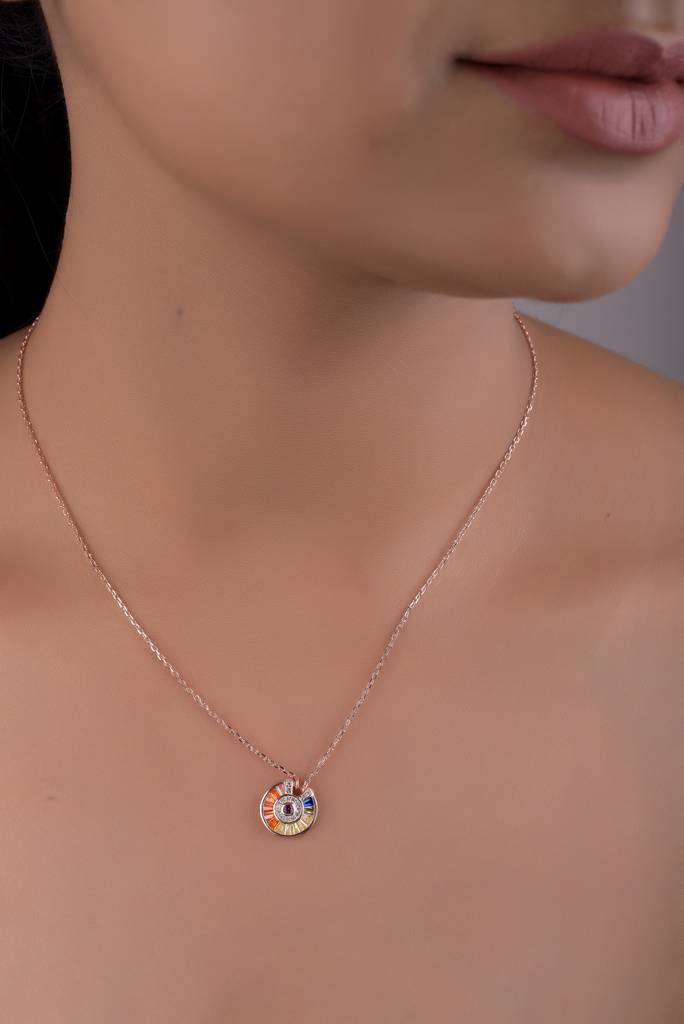 Multi Veda Rose Gold Pendant With Chain On Pure 925 Silver. : TP5394