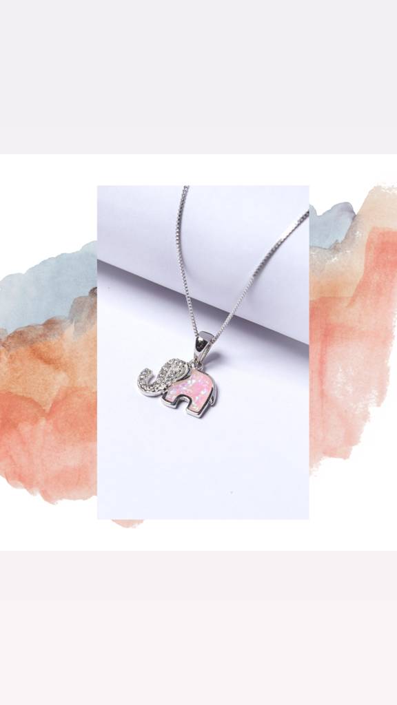Kids Appu Elephant Pure 925 Silver Pendant With Chain-Pink Opal : TP5406