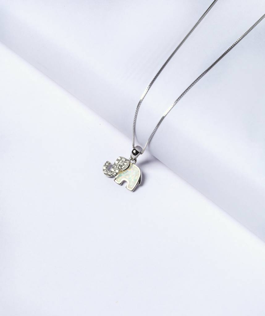 Kids Appu Elephant Pure 925 Silver Pendant With Chain-Pink Opal : TP5406