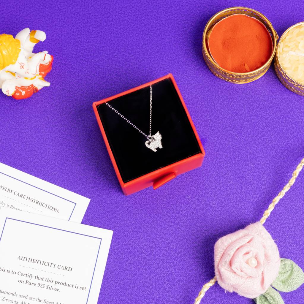 American Diamond Studded Kids Kitty Pendant With Chain On Pure 925 Silver : TP5410