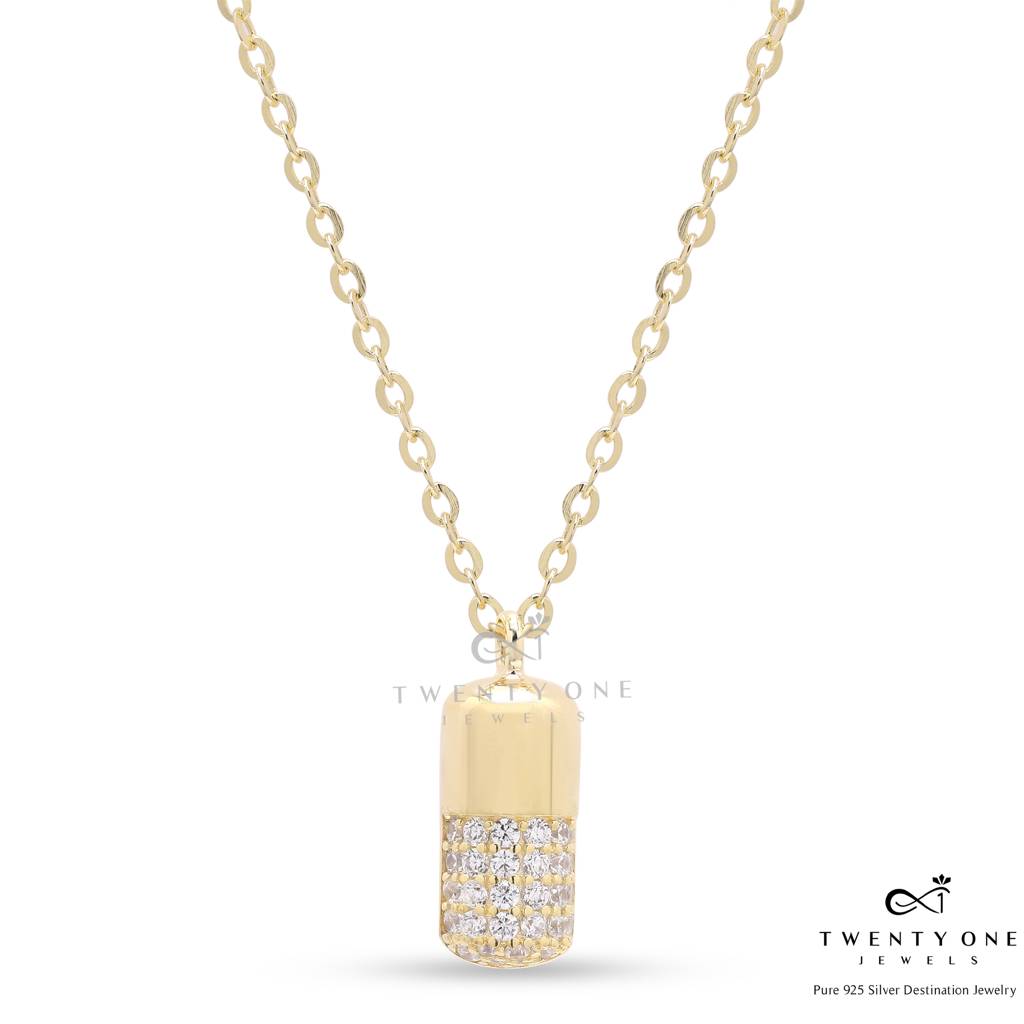18K Gold Finish Diamond Studded Bullet Pendant With Chain On Pure 925  Silver Sterling Silver Gold
