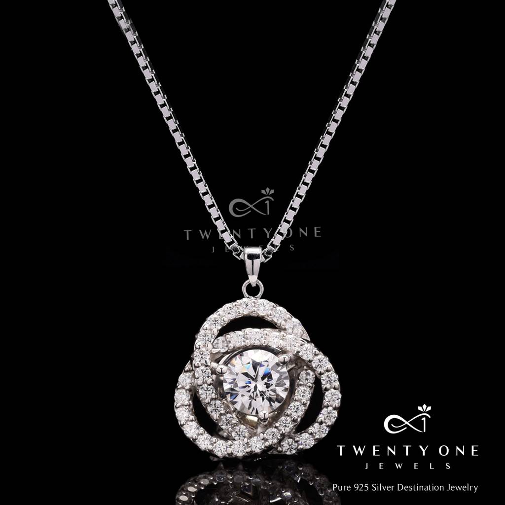 Intertwined Fauzia Solitaire Pendant Set On Pure 925 Silver : TPS5103