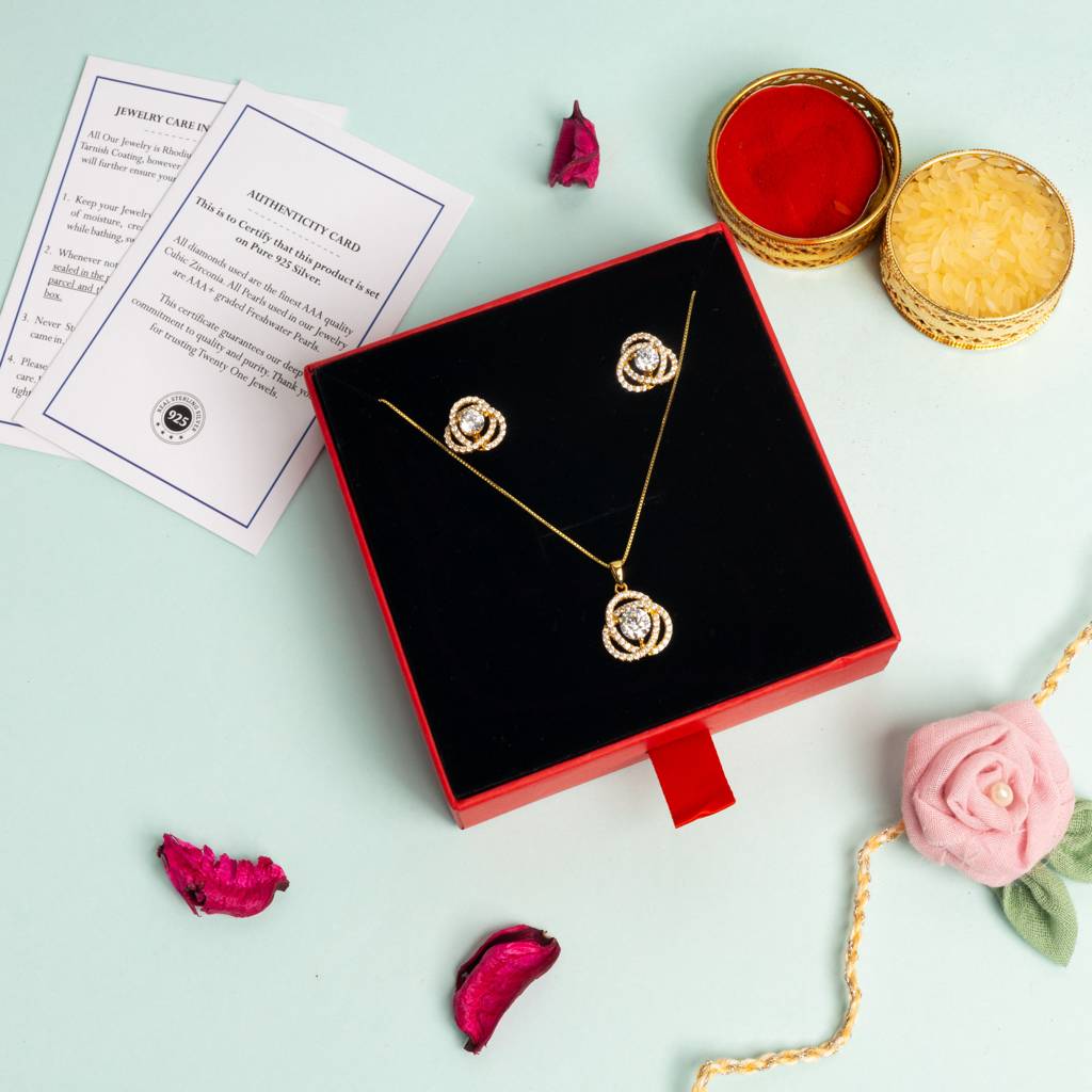 Intertwined Fauzia Solitaire Pendant Set On Pure 925 Silver : TPS5104