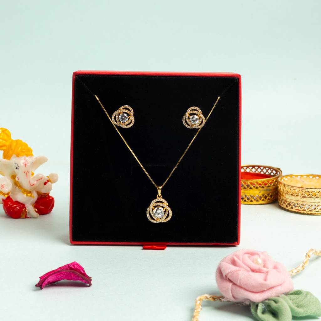 Intertwined Fauzia Solitaire Pendant Set On Pure 925 Silver : TPS5104