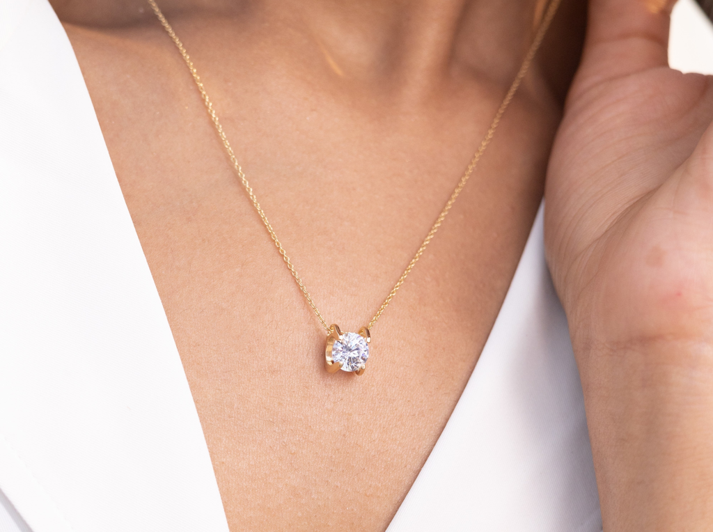 Gold Finish Classic Solitaire Pendant Set With Premium Screw Back Studs On Pure 925 Silver ( 1.3 Carat Each Solitair : TPS5114