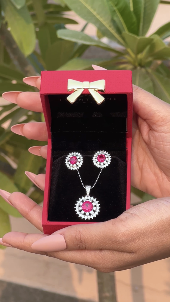 Ruby And Diamond Studded Sun Floral Pendant Set On Pure 925 Silver : TPS5319
