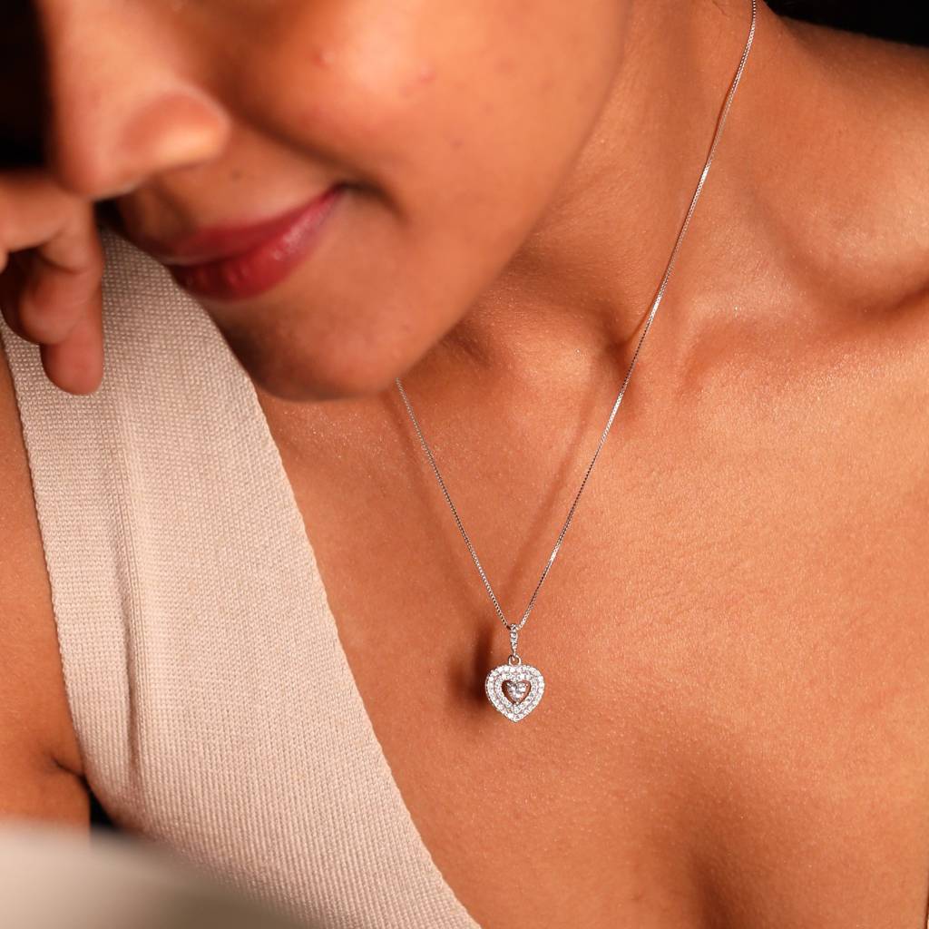 Jeniffer Layered Heart Solitaire Pendant Set With Push Back On 925 Silver. : TPS5411