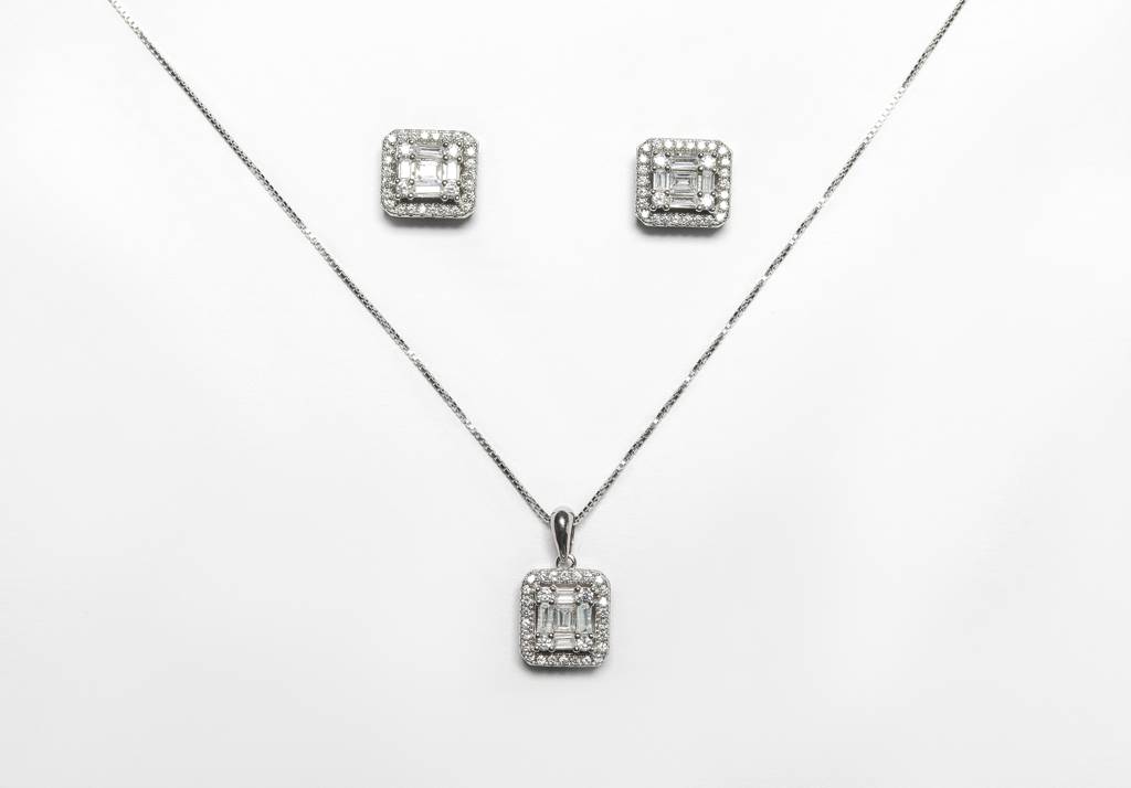 Emerald Cut Illusion Setting Janet Pendant Set With Earrings : TPS5416